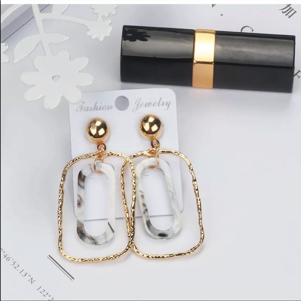 Geometric Marble & Gold Earrings